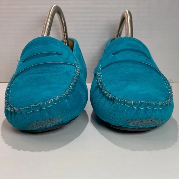 Pierre Dumas Turquoise Blue Suede Penny Loafers Women’s 8 - Picture 12 of 14